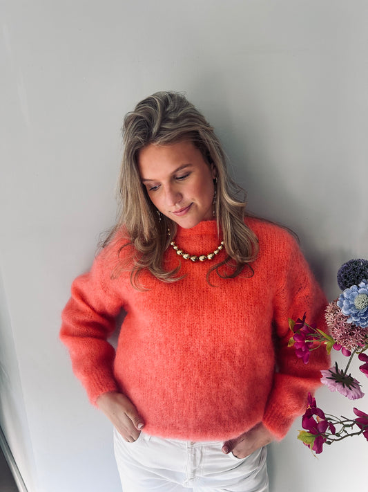 'Mohair' trui coraal