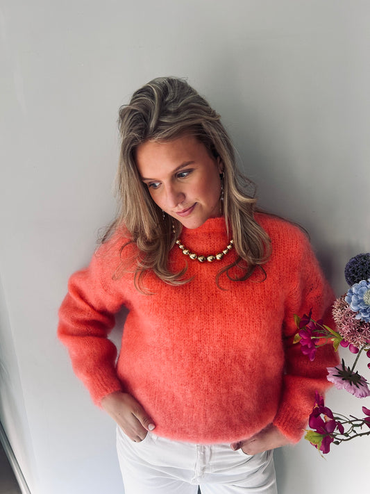 'Mohair' trui coraal